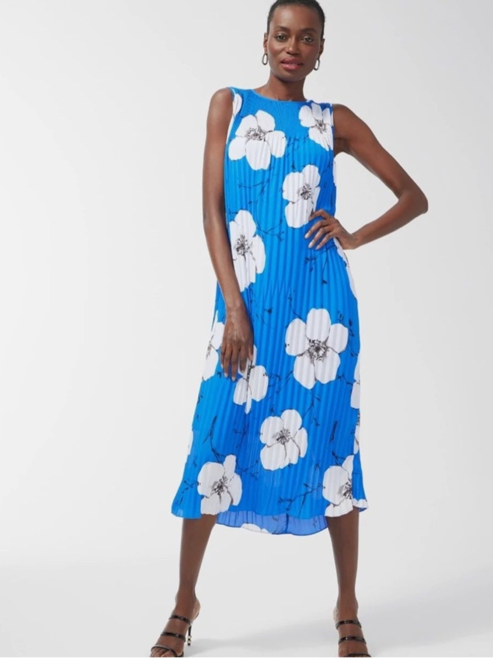 Chico's Black Label Georgette Floral Pleated Dress Size 10